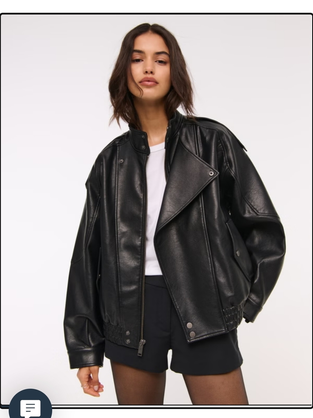 Abercrombie & Fitch Black Faux Leather Oversized Biker Jacket